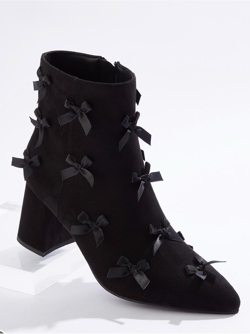 Black Bow-Embellished Women's Ankle Boots 2.75 inches heel